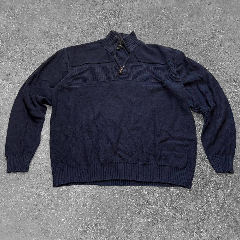 Tricots st Raphael Mens XL Navy Blue Quarter Zip Cotton Blend Sweater Pullover